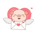 Cute pig with envelope and heart