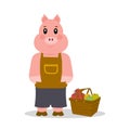 Cute pig farmer, attractive cartoon animal dressed in human clothes. Vector Illustration