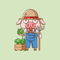 Cute pig farmers harvest fruit and vegetables cartoon animal character mascot icon flat style illustration concept Royalty Free Stock Photo