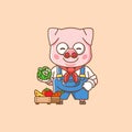 Cute pig farmers harvest fruit and vegetables cartoon animal character mascot icon flat style illustration concept Royalty Free Stock Photo