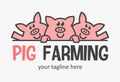 Cute pig farming logo with three funny pigs. Market pigs icon. Farmer sign