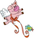 Cute pig flying with bird Royalty Free Stock Photo