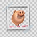 Cute pig in frame. Happy New Year. Chinese symbol of the 2019 year. Excellent festive gift card. Vector illustration Royalty Free Stock Photo