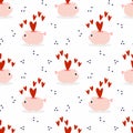 Cute pig and hearts seamless background