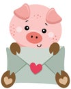 Cute pig holding a letter envelope Royalty Free Stock Photo