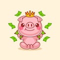 Cute pig king holding money Royalty Free Stock Photo