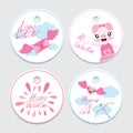 Cute pig, love letter, and arrow cartoon illustration for Valentine cupcake topper set design