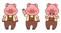 Cute pig male. Piglet in pants. Kawaii character. Set of vector illustrations