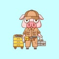 Cute pig mechanic with tool at workshop cartoon animal character mascot icon flat style illustration concept Royalty Free Stock Photo