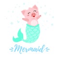 Cute pig with mermaid tail Royalty Free Stock Photo