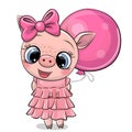 Cute Pig in pink dress with balloon Royalty Free Stock Photo