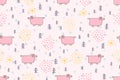 Cute pig seamless pattern. Hand drawn pig cartoon character childrens illustration. Cute pink animals pigs, pets in Royalty Free Stock Photo