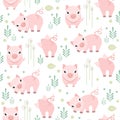 Cute pig seamless pattern. Piggy kid fabric