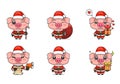 cute pig set, animal character bundles in santa costumes, animals wearing christmas costumes. cartoon in kawaii style Royalty Free Stock Photo