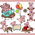 Cute pig set digital elements Royalty Free Stock Photo