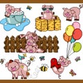 Cute pig set digital elements Royalty Free Stock Photo