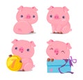 Cute Pig Set Vector Illustration. Cartoon Character Royalty Free Stock Photo