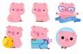 Cute Pig Set Vector Illustration. Cartoon Character Royalty Free Stock Photo