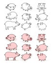 Cute pig set. Vector illustration. Isolated on white background. Royalty Free Stock Photo