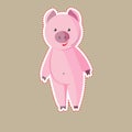 Cute pig style retro cartoon, isolated, baby label