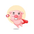 Cute pig super flying cartoon character