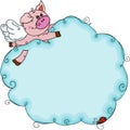 Cute pig with wings flying with a blue cloud Royalty Free Stock Photo