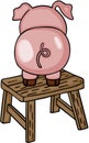 Cute pig on wooden stool Royalty Free Stock Photo