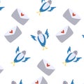 cute pigeon character with love letters pattern