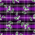 Cute pigeon on plaid background vector pattern. Grungy alternative checkered home decor with cartoon animal. Seamless