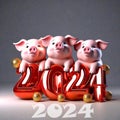 Cute piggies hold New Year\'s greetings