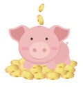 Cute Piggy Bank Standing On Many Gold Coins, Saving Concept