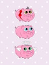 Cute piggy set. Three pink cartoon pigs. Royalty Free Stock Photo