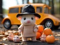 Cute piglet with police hat and car