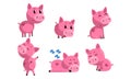 Cute Piglets Collection, Cute Funny Pink Pigs Cartoon Characters in Different Poses Vector Illustration Royalty Free Stock Photo