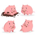 Cute piglets set. Little pig in puddle, surprised, sitting and relaxing. Cartoon flat design farm animals collection. Vector illus Royalty Free Stock Photo