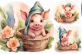 cute piggies, baby shower wayercolor illustration