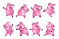 Cute pigs cartoon character cheerful funny danc many actions