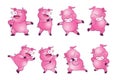 Cute pigs cartoon character cheerful funny dance many actions