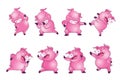 Cute pigs cartoon character cheerful funny dance many actions