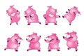 Cute pigs cartoon character cheerful funny dance many actions Royalty Free Stock Photo