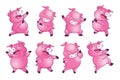 Cute pigs cartoon character cheerful funny dancing many actions Royalty Free Stock Photo