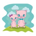 cute pigs couple characters vector illustration Royalty Free Stock Photo