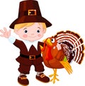 Cute pilgrim and turkey