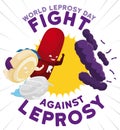 Cute Medicine like Superheroes vs Bacterias for World Leprosy Day, Vector Illustration