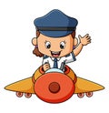 The cute pilot girl is flight the plane