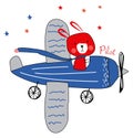 Cute pilot rabbit on the plane Royalty Free Stock Photo