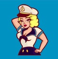 Cute pin-up girl in sailor suit vector illustration