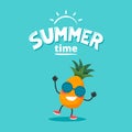 Cute pinapple character with summer lettering. Vector illustration in flat style