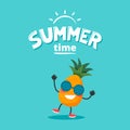 Cute pinapple character with summer lettering. Vector illustration in flat style Royalty Free Stock Photo