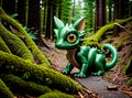 Cute pine green baby dragon created with Generative AI